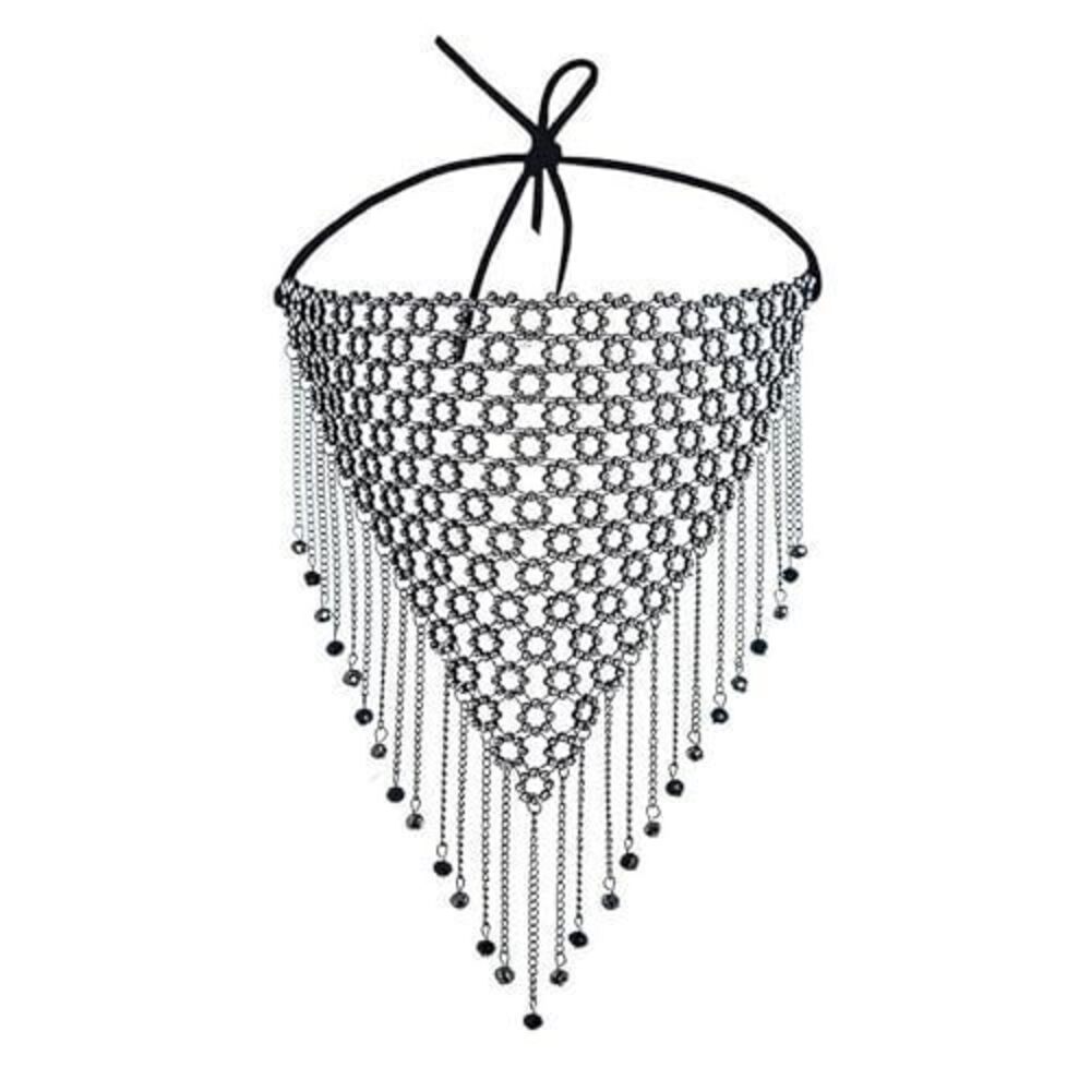 2769 Rhinestone Half Face Mask Sparkly Crystal Fringe Tassel Mask Jazz